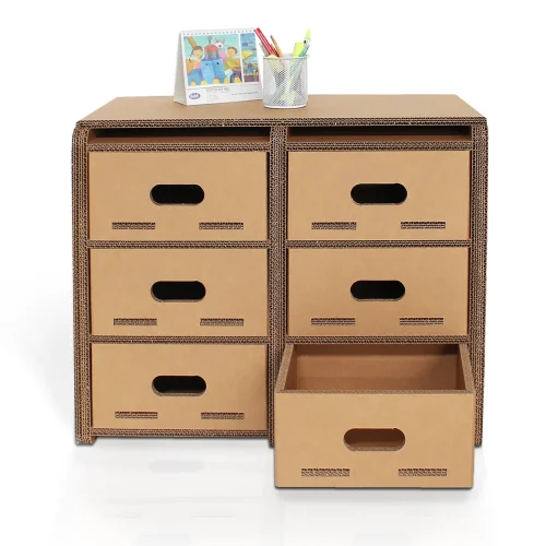 Commode en carton avec compartiments et tiroirs 'Messi 2'